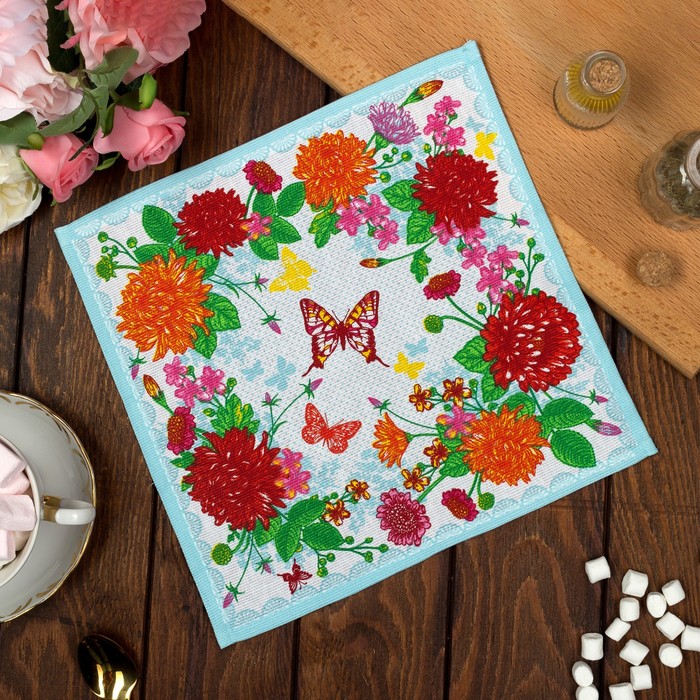 Салфетка "Доляна" Астры (вид 2), 30х30 см, рогожка 162 г/м2