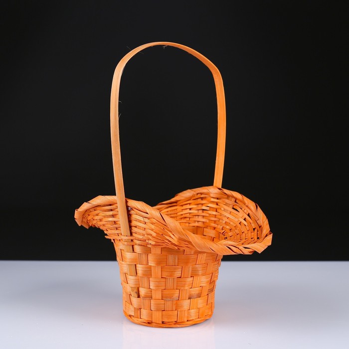 фото Корзина плетёная, бамбук, оранжевая, (шляпка с изгибом)