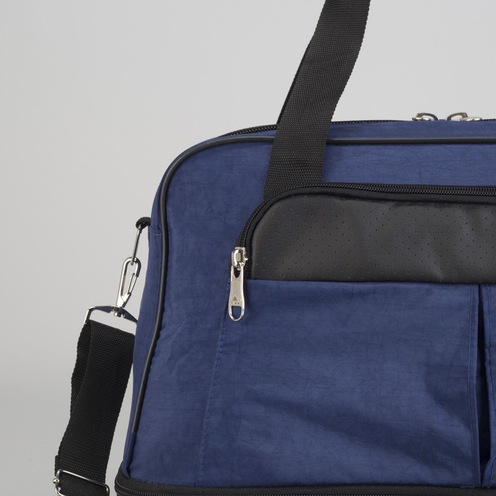 Сумка-трансформер спортивная на молнии, 1 отдел, наружный карман, длинный ремень, цвет чёрный/синий