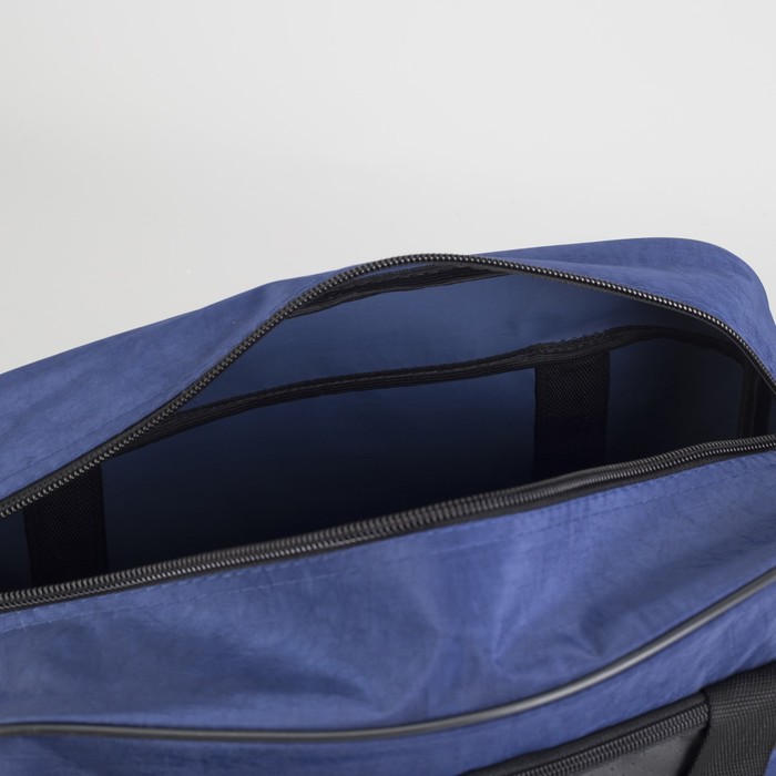 Сумка-трансформер спортивная на молнии, 1 отдел, наружный карман, длинный ремень, цвет чёрный/синий