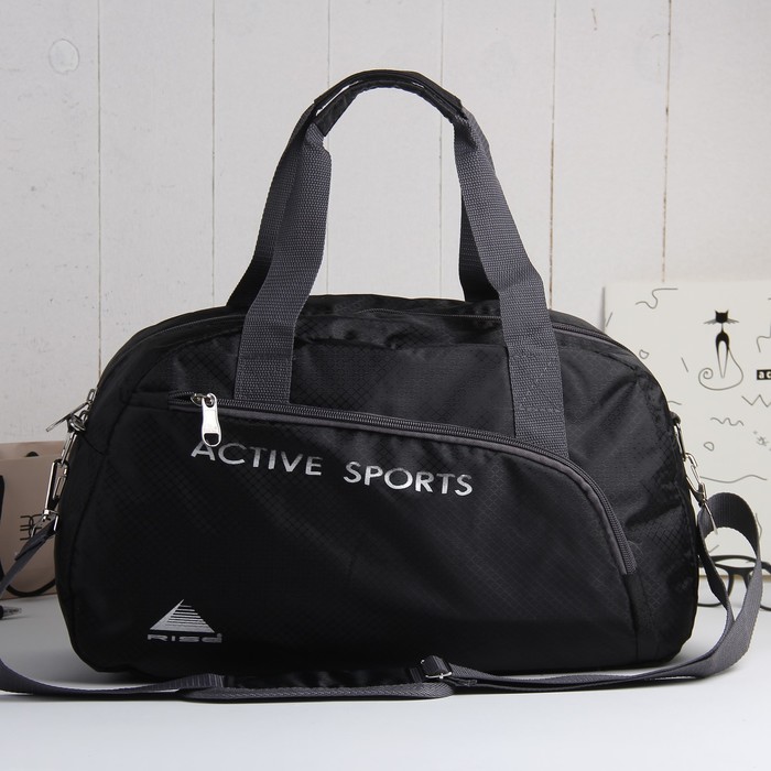 Сумка спортивная на молнии, 1 отдел, наружный карман, длинный ремень, цвет чёрный