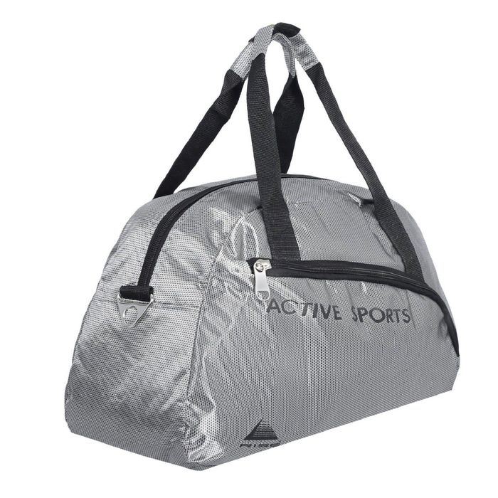 Сумка спортивная на молнии, 1 отдел, наружный карман, длинный ремень, цвет серебристый