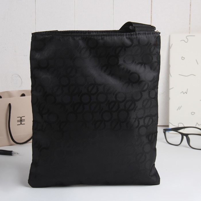 Сумка мужская на молнии, 1 отдел, наружный карман, длинный ремень, цвет чёрный