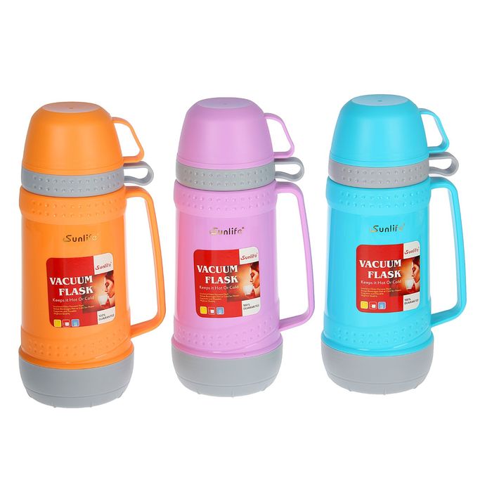Термос с ручкой Sunlife, 1 л, 2 кружки, 6-8 ч, микс