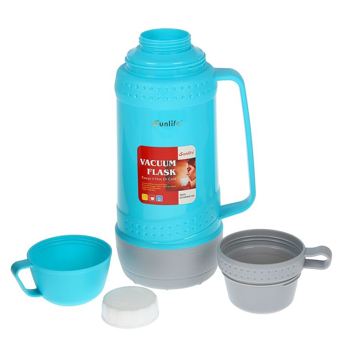 Термос с ручкой Sunlife, 1 л, 2 кружки, 6-8 ч, микс