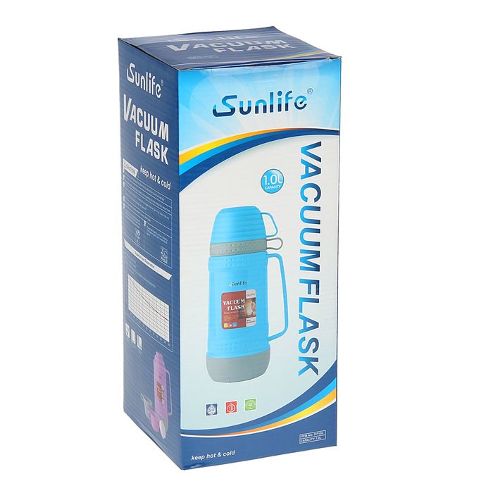 Термос с ручкой Sunlife, 1 л, 2 кружки, 6-8 ч, микс
