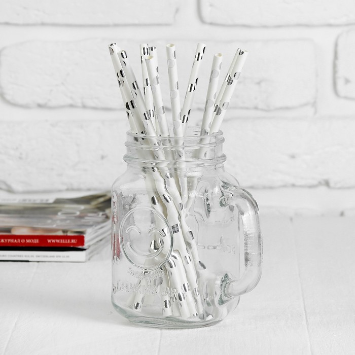 Трубочка для коктейля "Круги", набор 12 шт., цвет серебряный