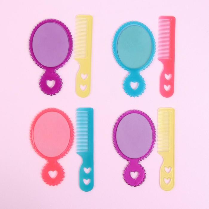Набор 2 предмета: расчёска с ручкой, зеркало, 12см, цвет МИКС