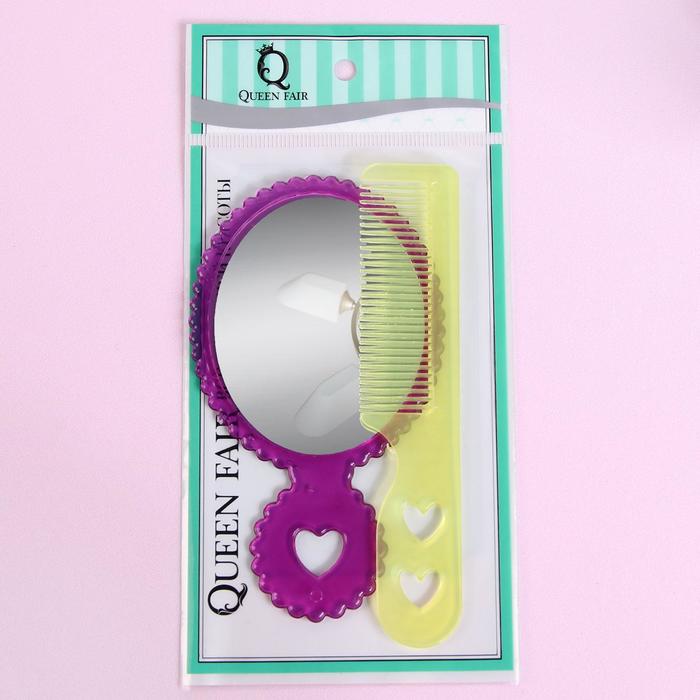 Набор 2 предмета: расчёска с ручкой, зеркало, 12см, цвет МИКС