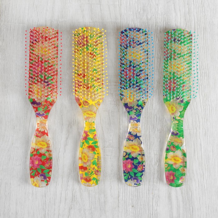 Расчёска массажная, прямоугольная, цвета МИКС