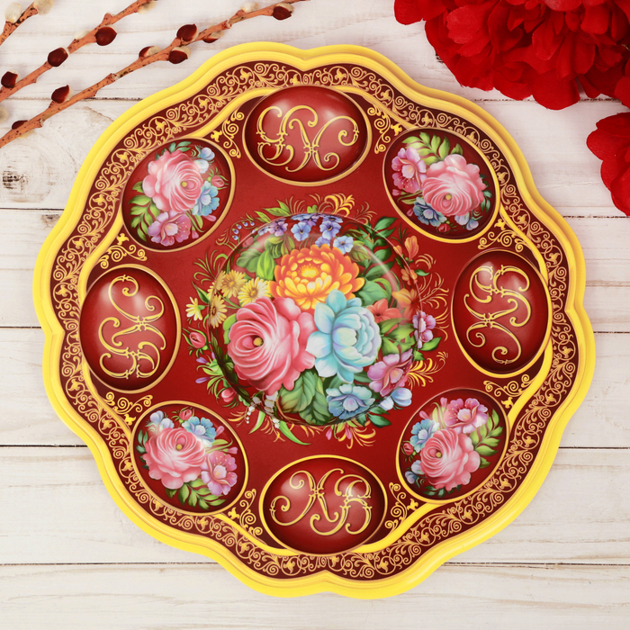 Пасхальная подставка на 8 яиц и кулич "Цветочная"