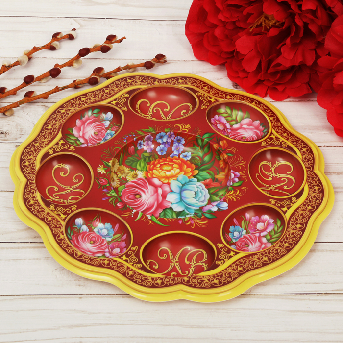 Пасхальная подставка на 8 яиц и кулич "Цветочная"