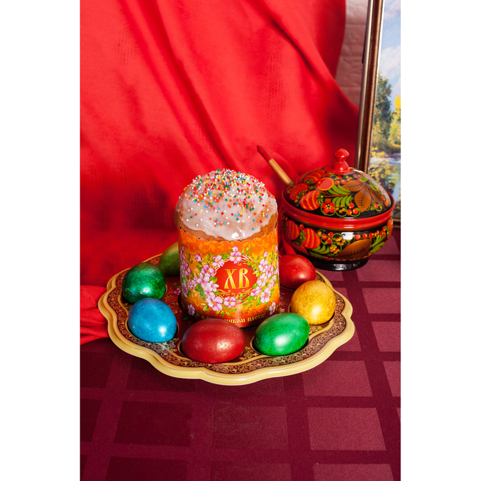 Пасхальная подставка на 8 яиц и кулич "Цветочная"