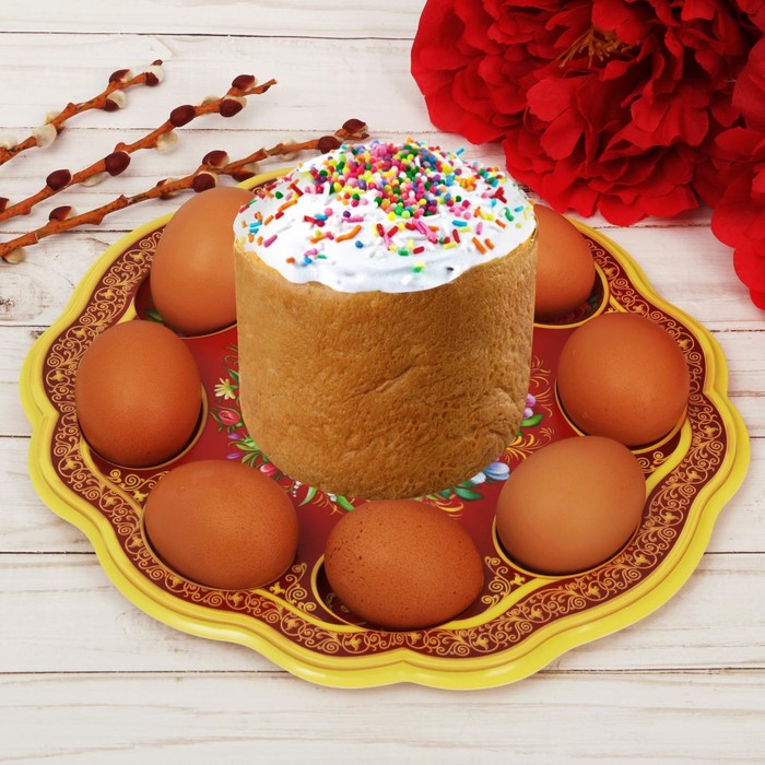 Пасхальная подставка на 8 яиц и кулич "Цветочная"