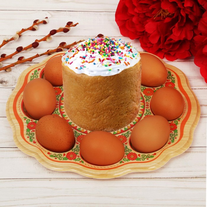 Пасхальная подставка на 8 яиц и кулич "Борецкая роспись"