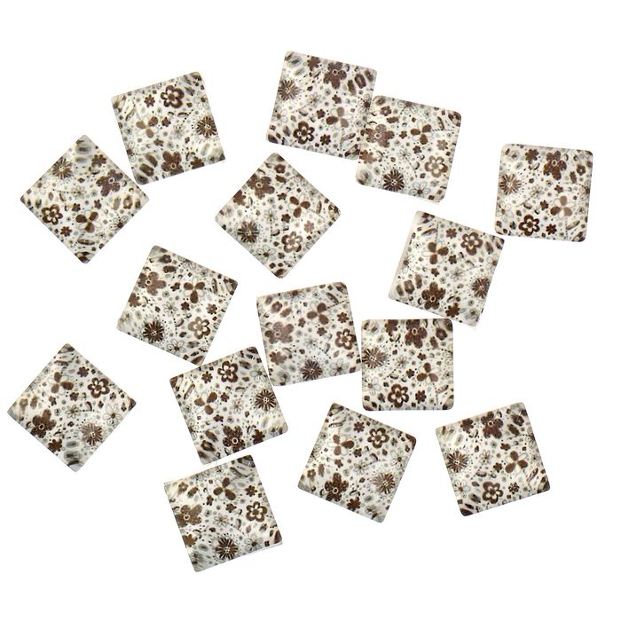 Декор для творчества акрил квадрат "Коричневые цветы на белом" набор 15 шт 1,2х1,2 см