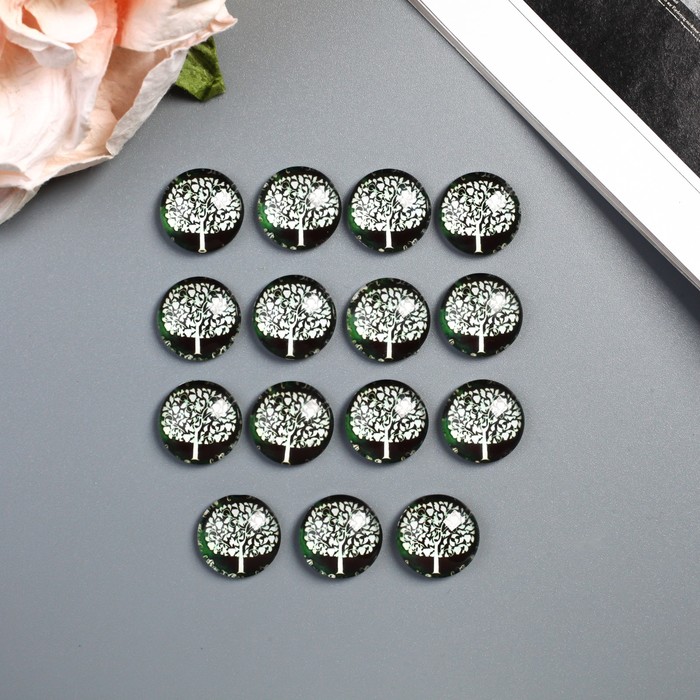 Декор для творчества акрил круг "Дерево из сердец" набор 15 шт 1,6х1,6 см