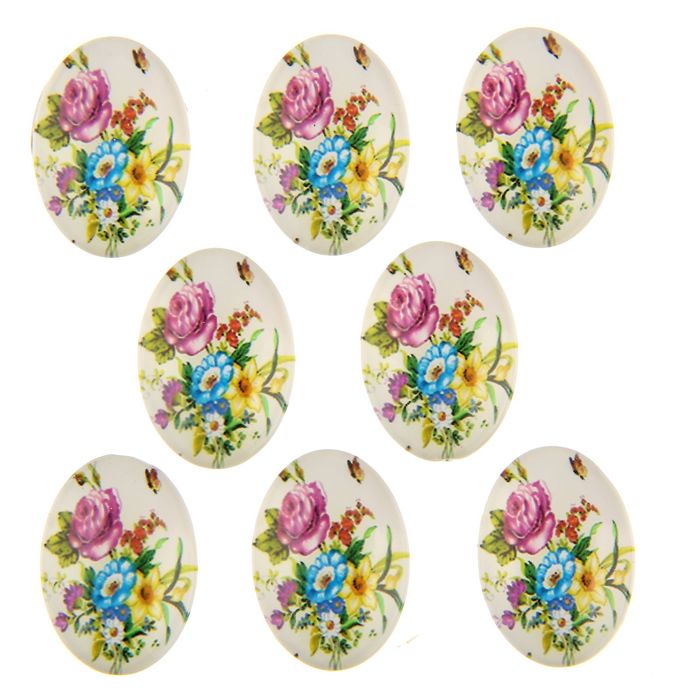 Декор для творчества акрил овал "Букет цветов" набор 8 шт 2,5х1,8 см