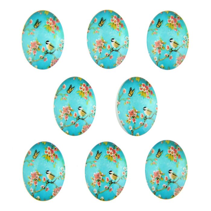 Декор для творчества акрил овал "Птица на цветочной ветви" набор 8 шт 2,5х1,8 см
