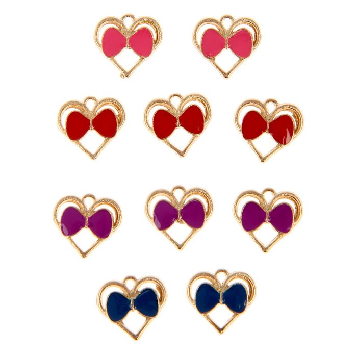 Декор для творчества металл "Сердечко с бантом" набор 10 шт МИКС 1,4х1,2 см