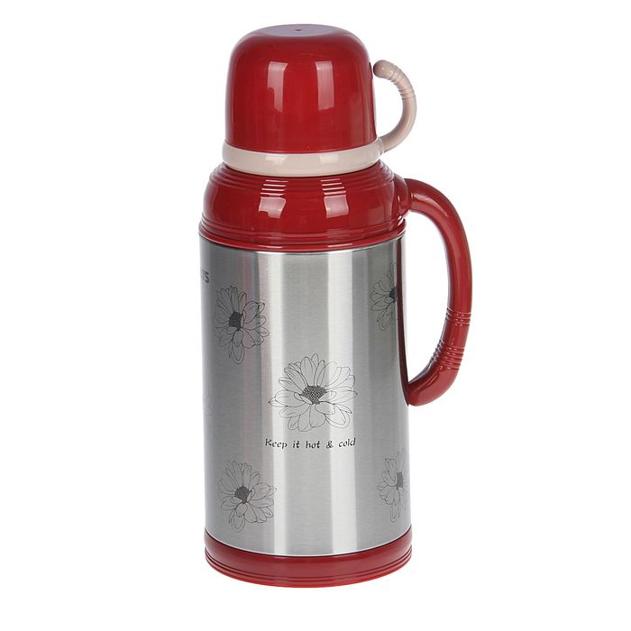 Термос с ручкой «Хризантемы», 1.8 л, 1 кружка, 3 ч, микс