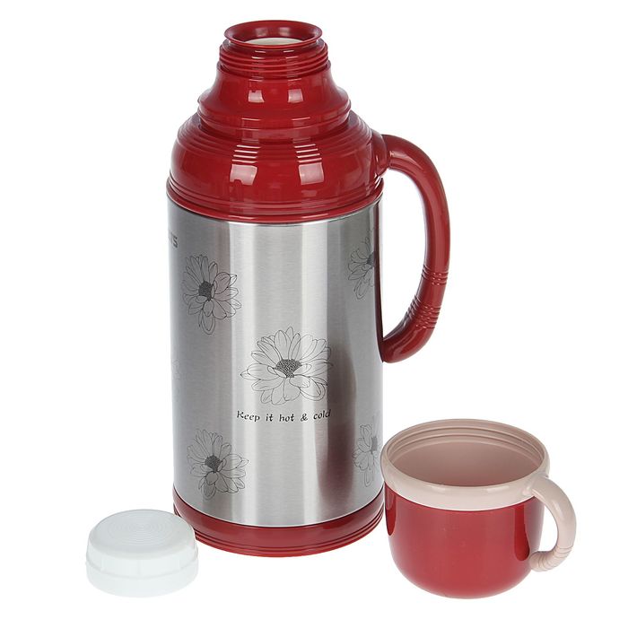 Термос с ручкой «Хризантемы», 1.8 л, 1 кружка, 3 ч, микс