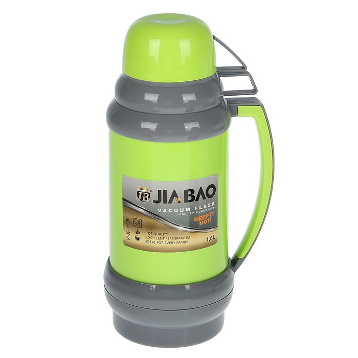 Термос с ручкой Jiabao, 1.8 л, пробка винтовая, 2 кружки, 6-8 ч, микс