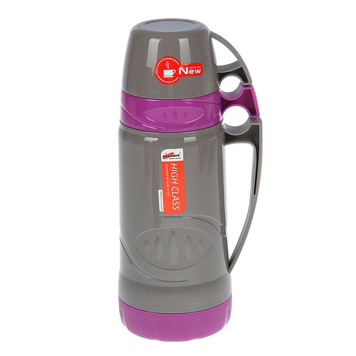 Термос 600 мл, пробка винтовая, 2 кружки, вертикальные полоски в овале, микс, 9х27 см