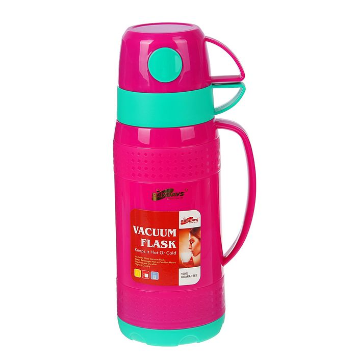 Термос питьевой с ручкой Day Days, 1 л, пробка винтовая, 2 кружки, полоска вверху в точках, микс