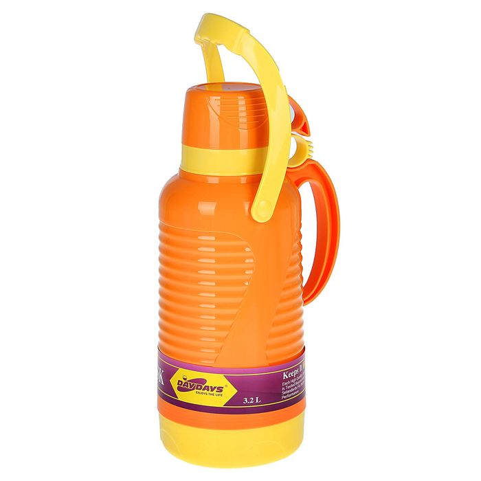 Термос с ручкой «Ребристый», 3.2 л, пробка винтовая, 2 кружки, 6-8 ч, микс