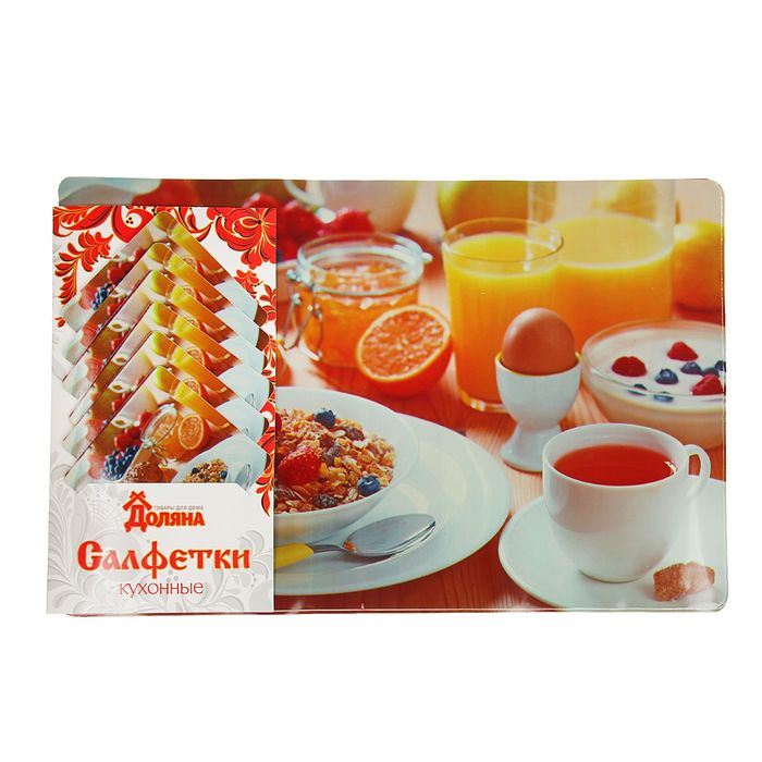 Набор салфеток кухонных 12 шт "Завтрак" 6 шт - 42х27 см, 6 шт - 9х9 см