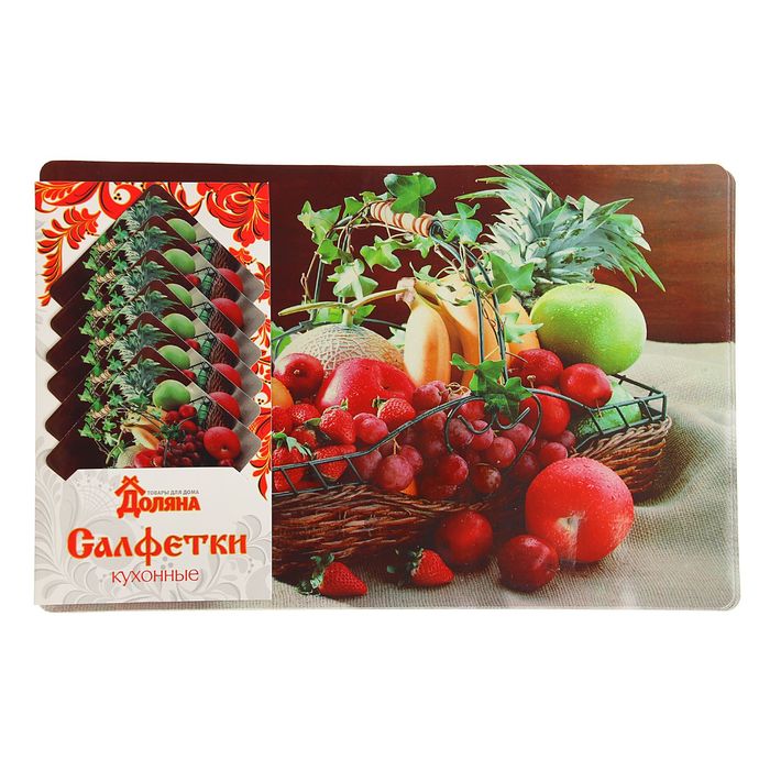Набор салфеток кухонных 12 шт "Фруктовая корзина" 6 шт - 42х27 см, 6 шт - 9х9 см