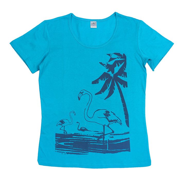 Футболка женская, цвет голубой, принт МИКС, размер 44