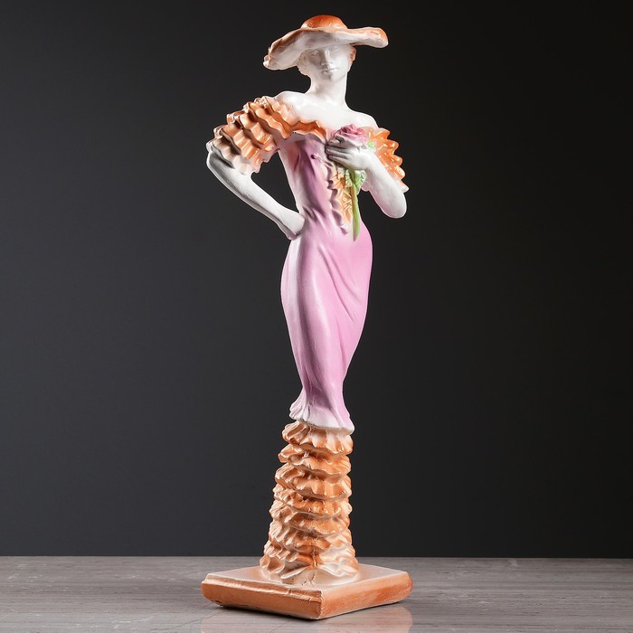 Статуэтка "Девушка в шляпе" большая, белое золото, микс