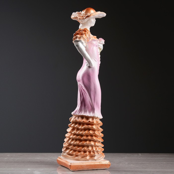 Статуэтка "Девушка в шляпе" большая, белое золото, микс