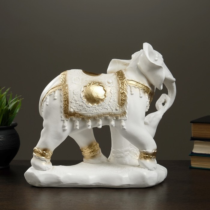 Статуэтка "Слон со слоненком", бело-золотой 15 × 30 × 26 см