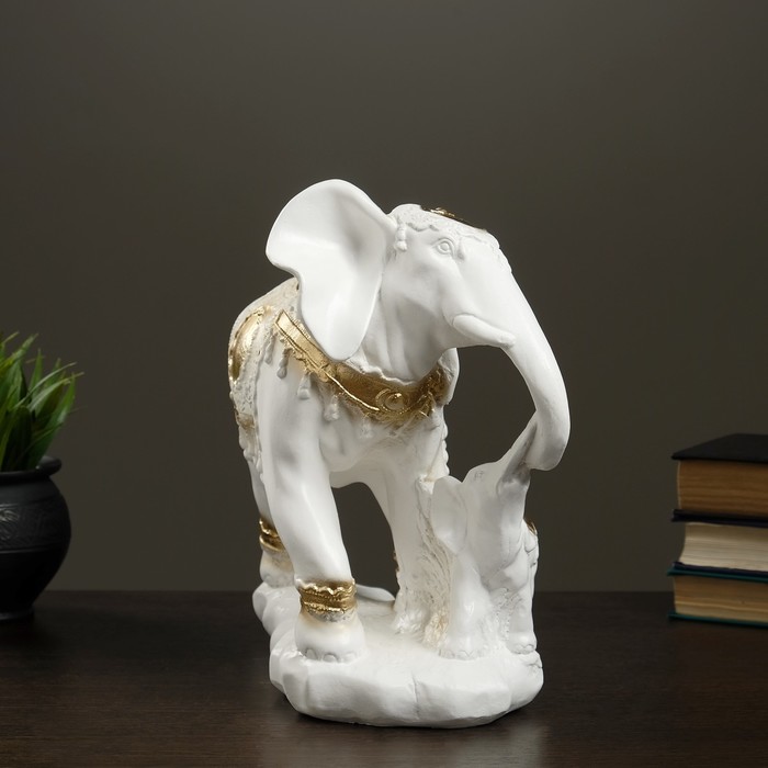 Статуэтка "Слон со слоненком", бело-золотой 15 × 30 × 26 см