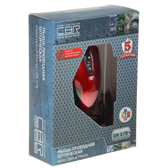 Мышь CBR CM-378, оптическая, проводная, игровая, 1200/1600/2400 dpi, 5 кнопок, USB