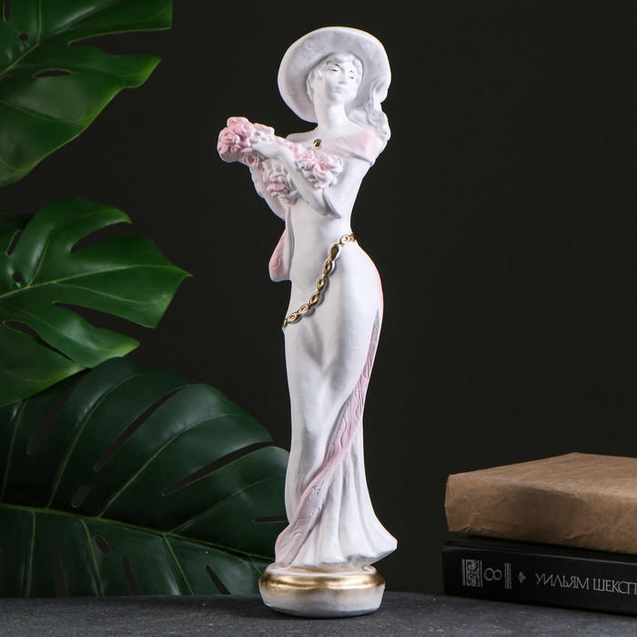 Фигура "Девушка в шляпе" малая белая/золото 10 × 10 × 39 см