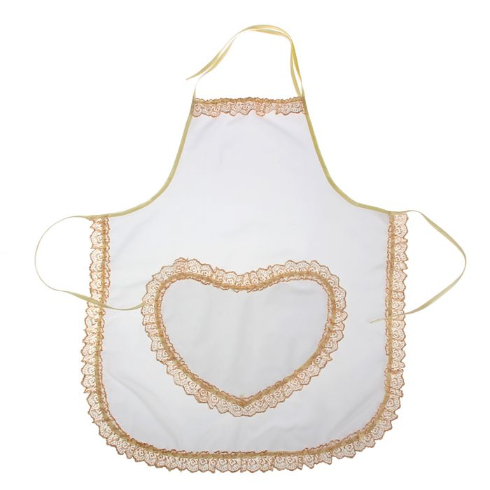Фартук для невесты «Сердце», с бежевой лентой-рюш