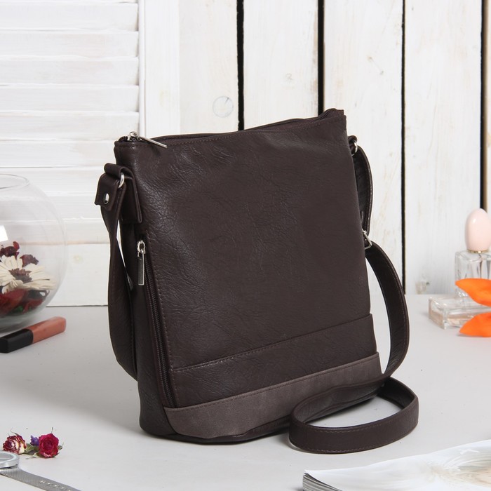 Сумка женская на молнии, 1 отдел, наружный карман, длинный ремень, цвет коричневый