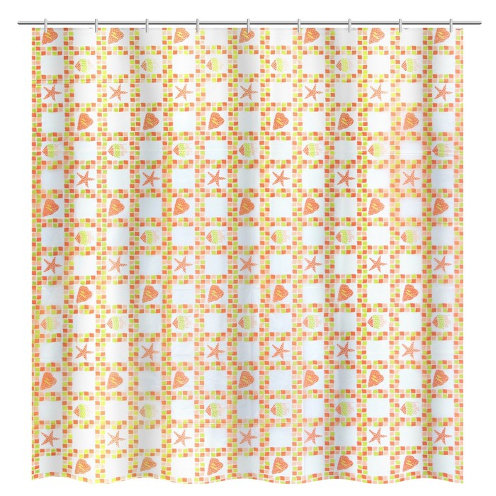 Штора для ванной комнаты 180х180 см "Кораллы", с кольцами