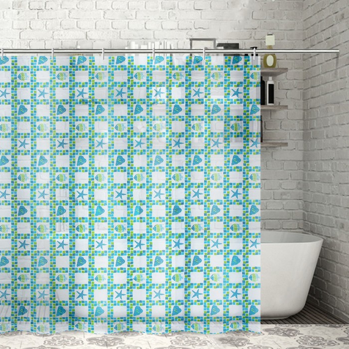 Штора для ванной комнаты 180х180 см "Морская звезда", с кольцами