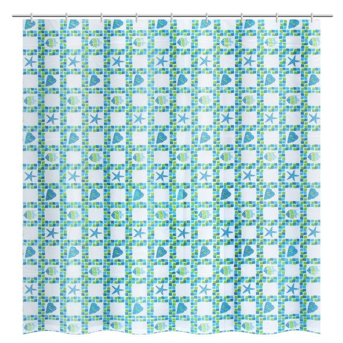 Штора для ванной комнаты 180х180 см "Морская звезда", с кольцами