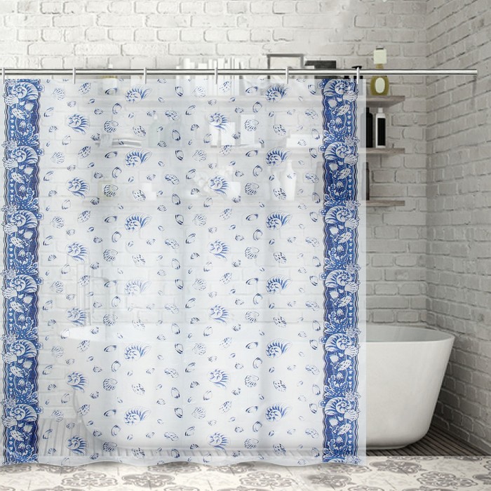 Штора для ванной комнаты 180х180 см "Океан", с кольцами