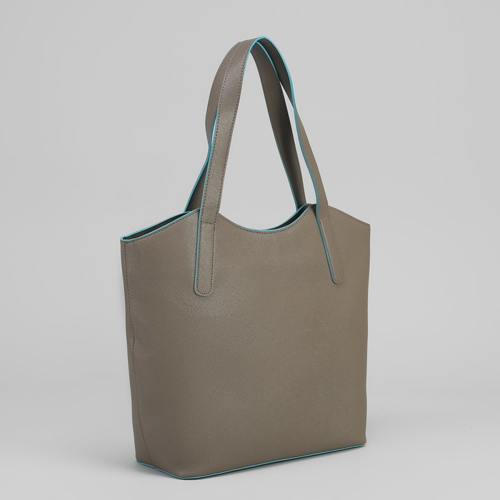 Сумка женская на молнии, 1 отдел, наружный карман, цвет серый/бирюзовый