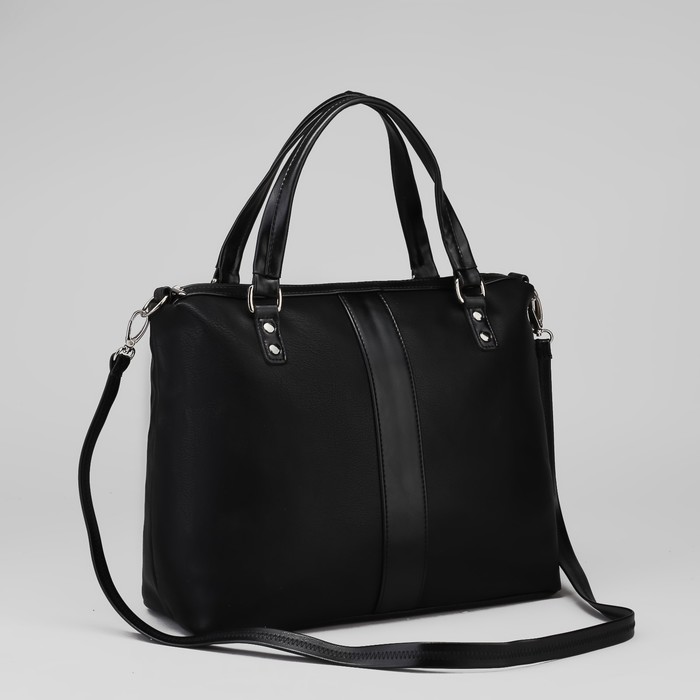 Сумка женская на молнии, 1 отдел, наружный карман, длинный ремень, цвет чёрный