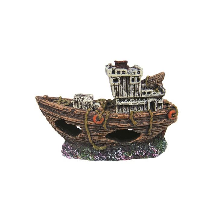 Декорация пластиковая "Затонувший буксир мини" 85х35х55мм