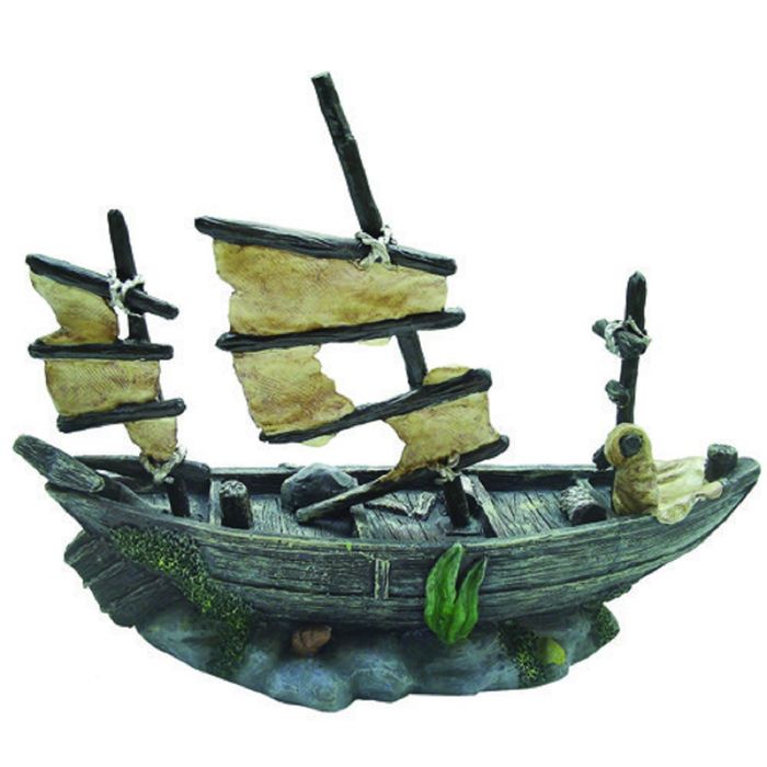 Декорация пластиковая "Затонувший парусник" 240х80х180мм