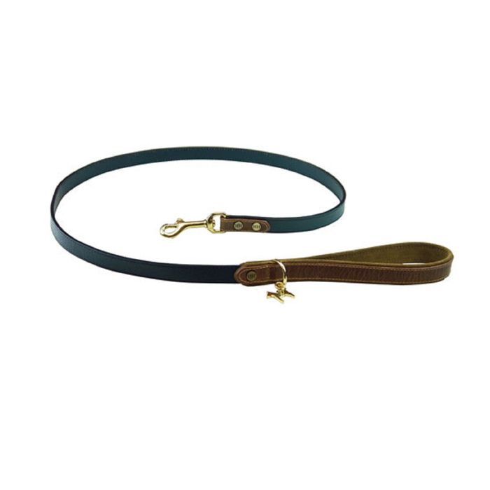 Поводок LUXURY, 125 см, кожа, коньячный/синий